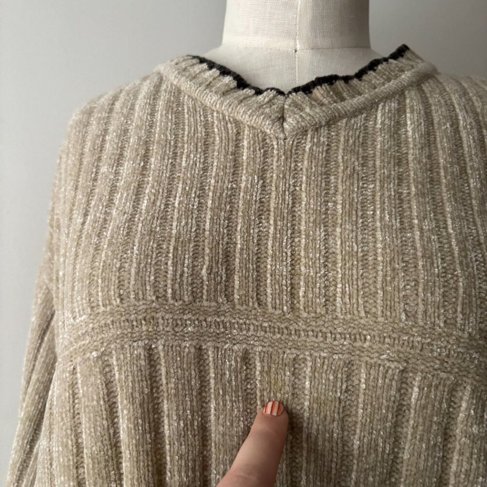 SALE 1990s Soft Chenille Sweater | Vintage Boxy Beige Knit - Picture 5 of 5